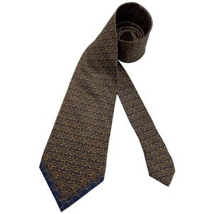 GIANFRANCO FERRE Navy/Gold Geometric Silk LUXURY Tie ITALY